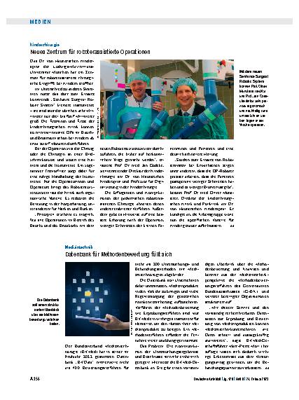 Vorschauseite 1: Kinderchirurgie: Neues Zentrum für roboterassistierte Operationen