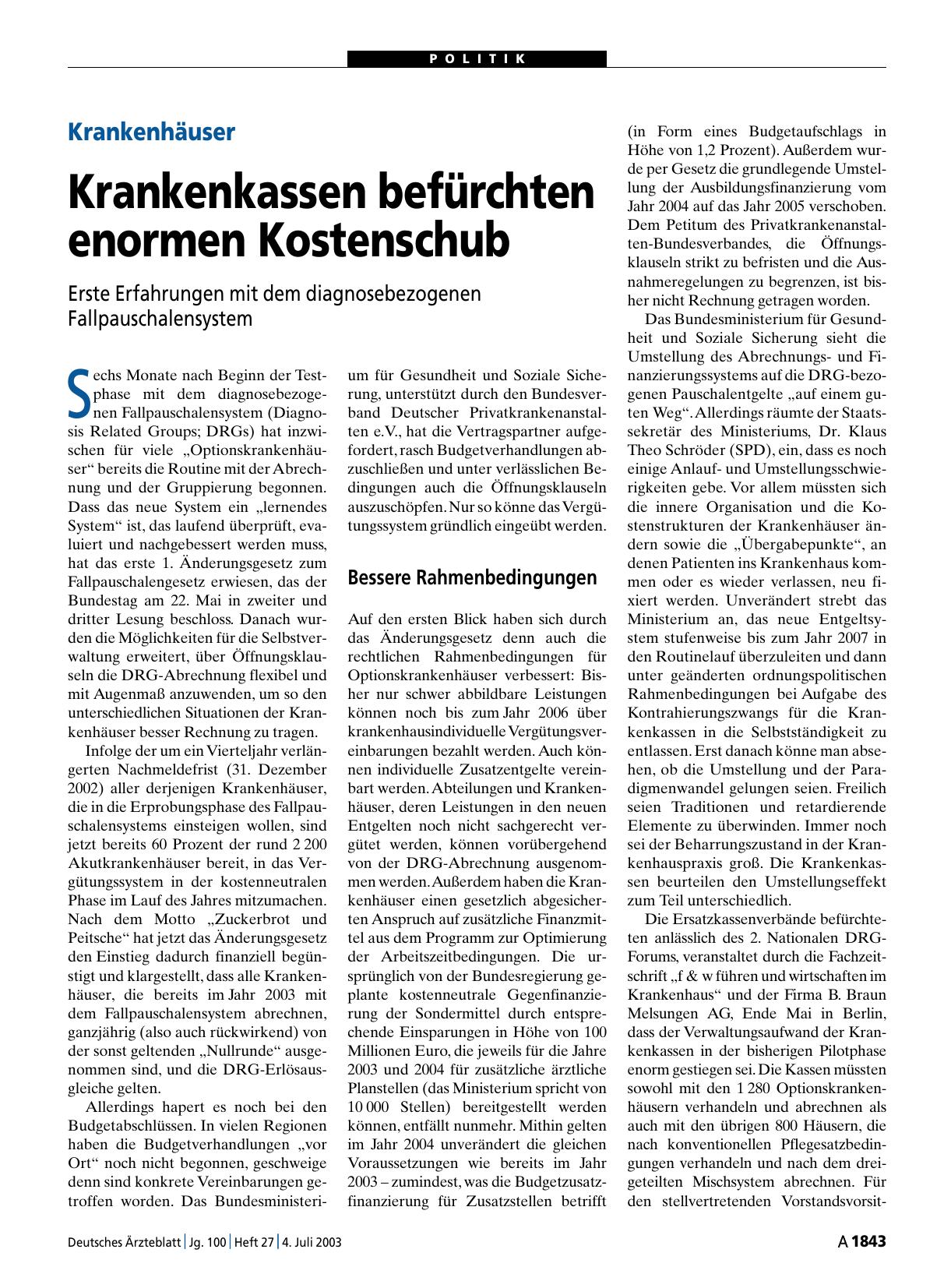 Vorschauseite 1: Krankenhäuser: Krankenkassen befürchten enormen Kostenschub