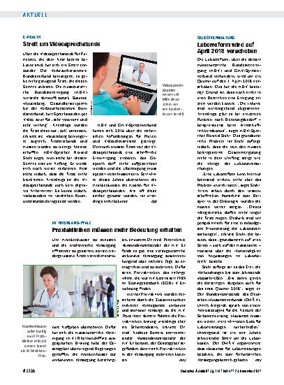 Vorschauseite 1: E-Health: Streit um Videosprechstunde