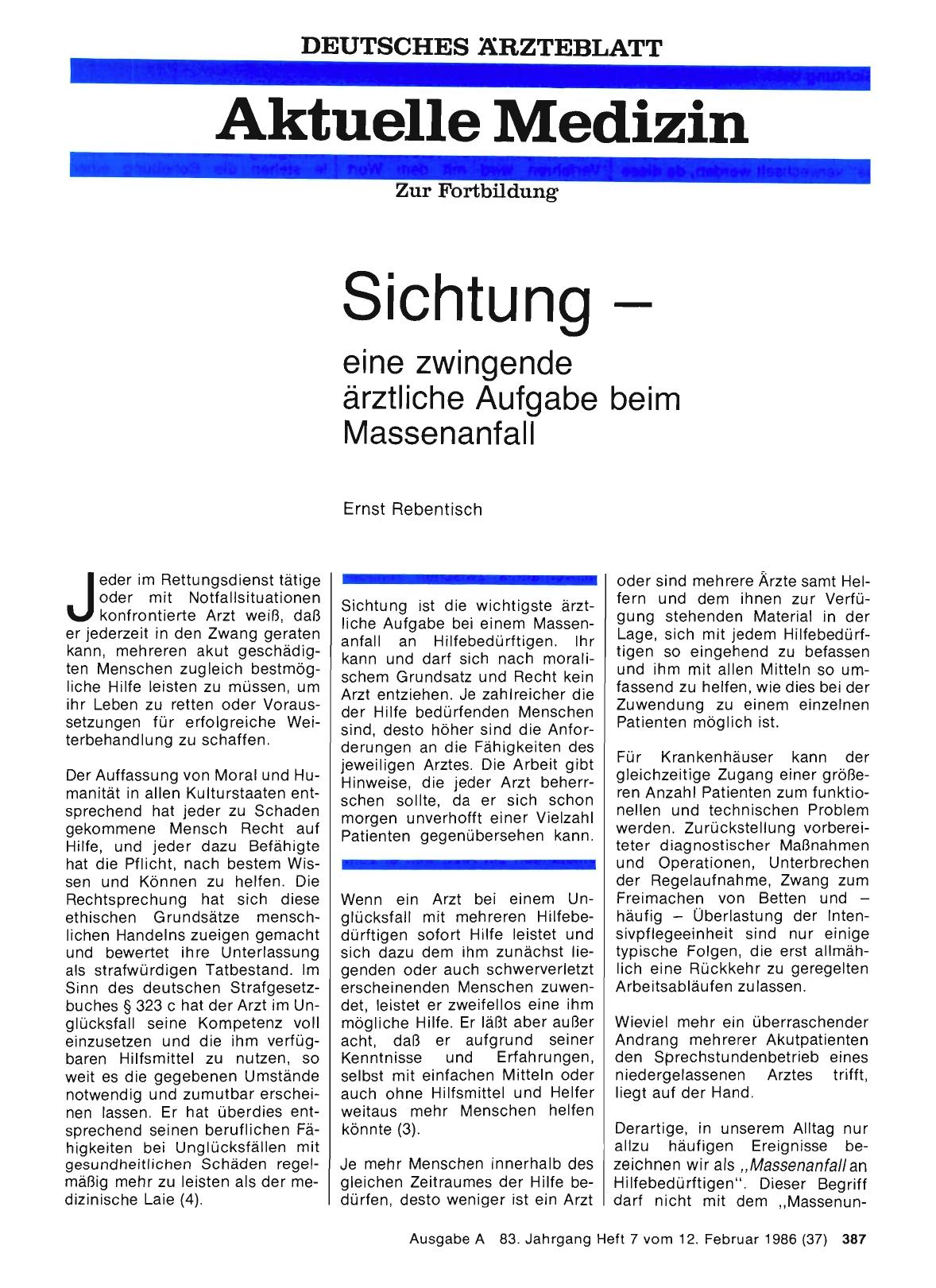Vorschauseite 1: Sichtung – eine zwingende ärztliche Aufgabe beim Massenanfall