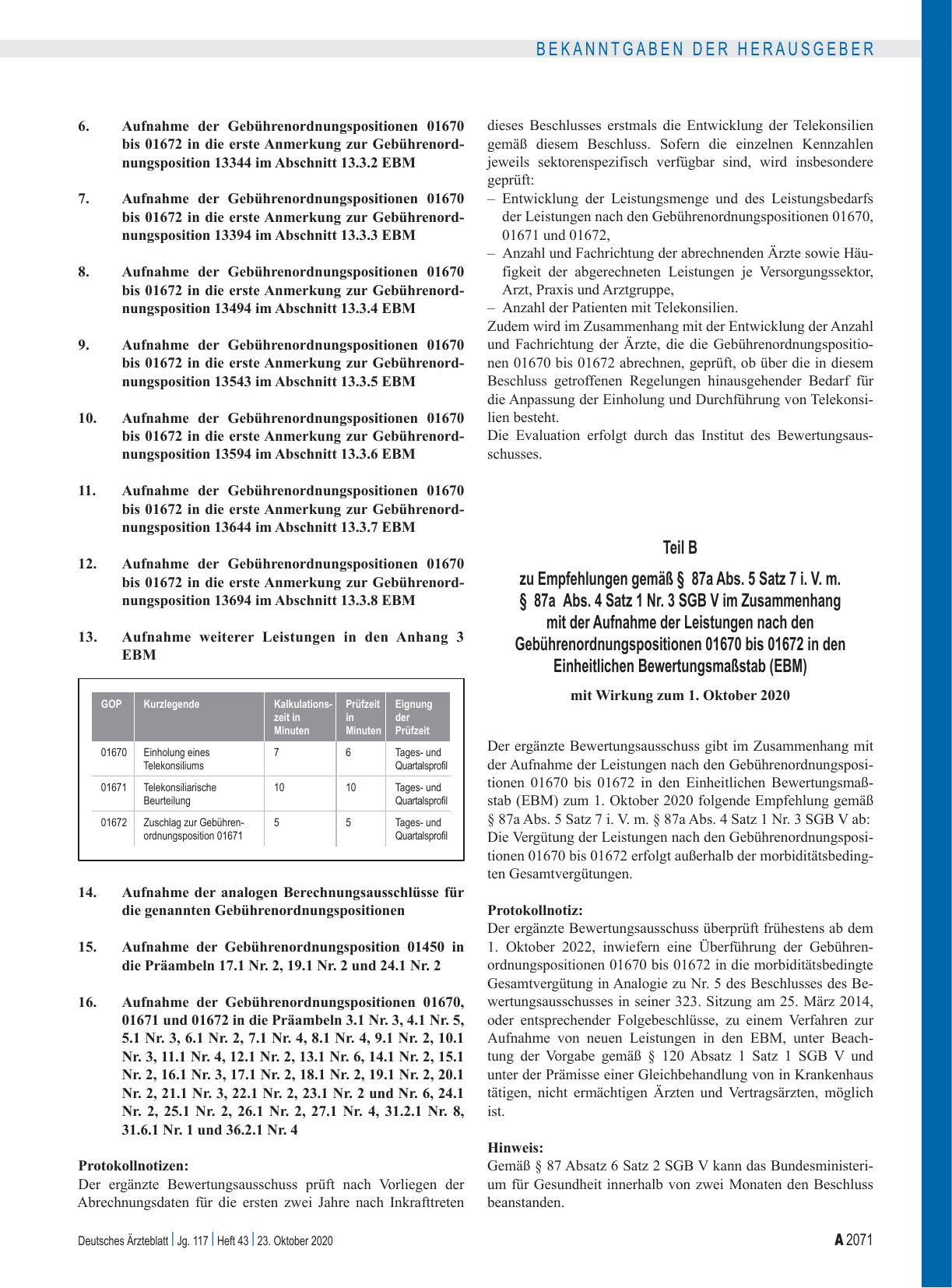Vorschauseite 3: Beschluss des ergänzten Bewertungsausschusses nach § 87 Abs. 5a SGB V in seiner 60. Sitzung (schriftliche Beschlussfassung)