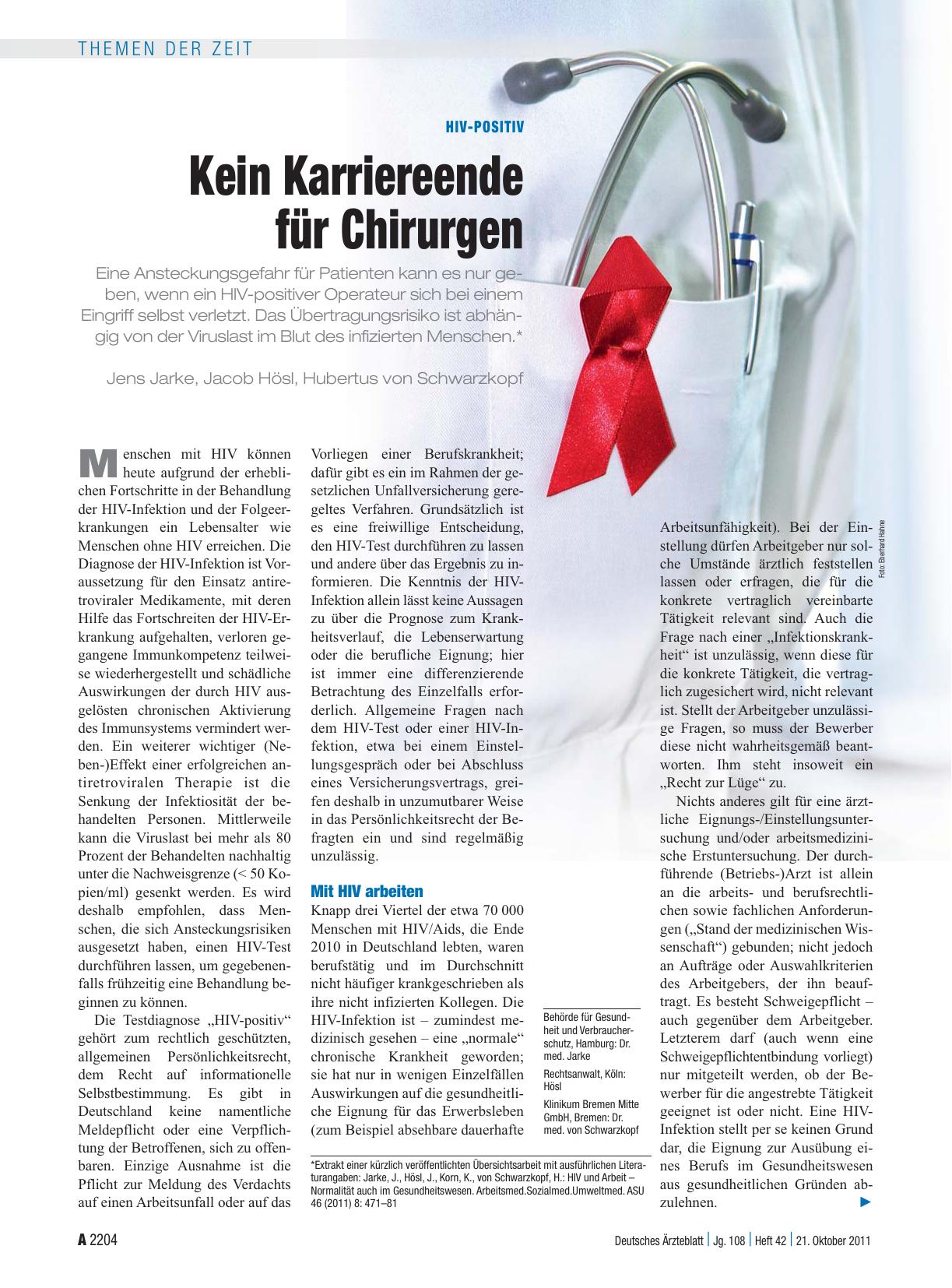 Vorschauseite 1: HIV-positiv: Kein Karriereende für Chirurgen