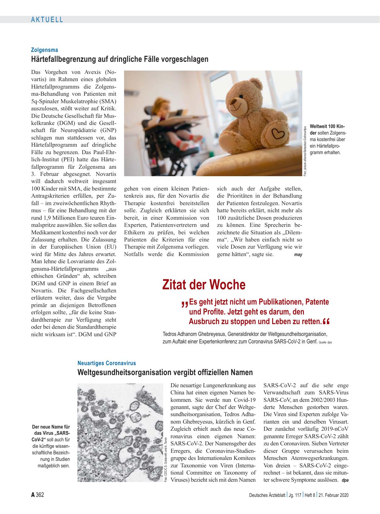 Vorschauseite 1: Neuartiges Coronavirus: Weltgesundheitsorganisation vergibt offiziellen Namen