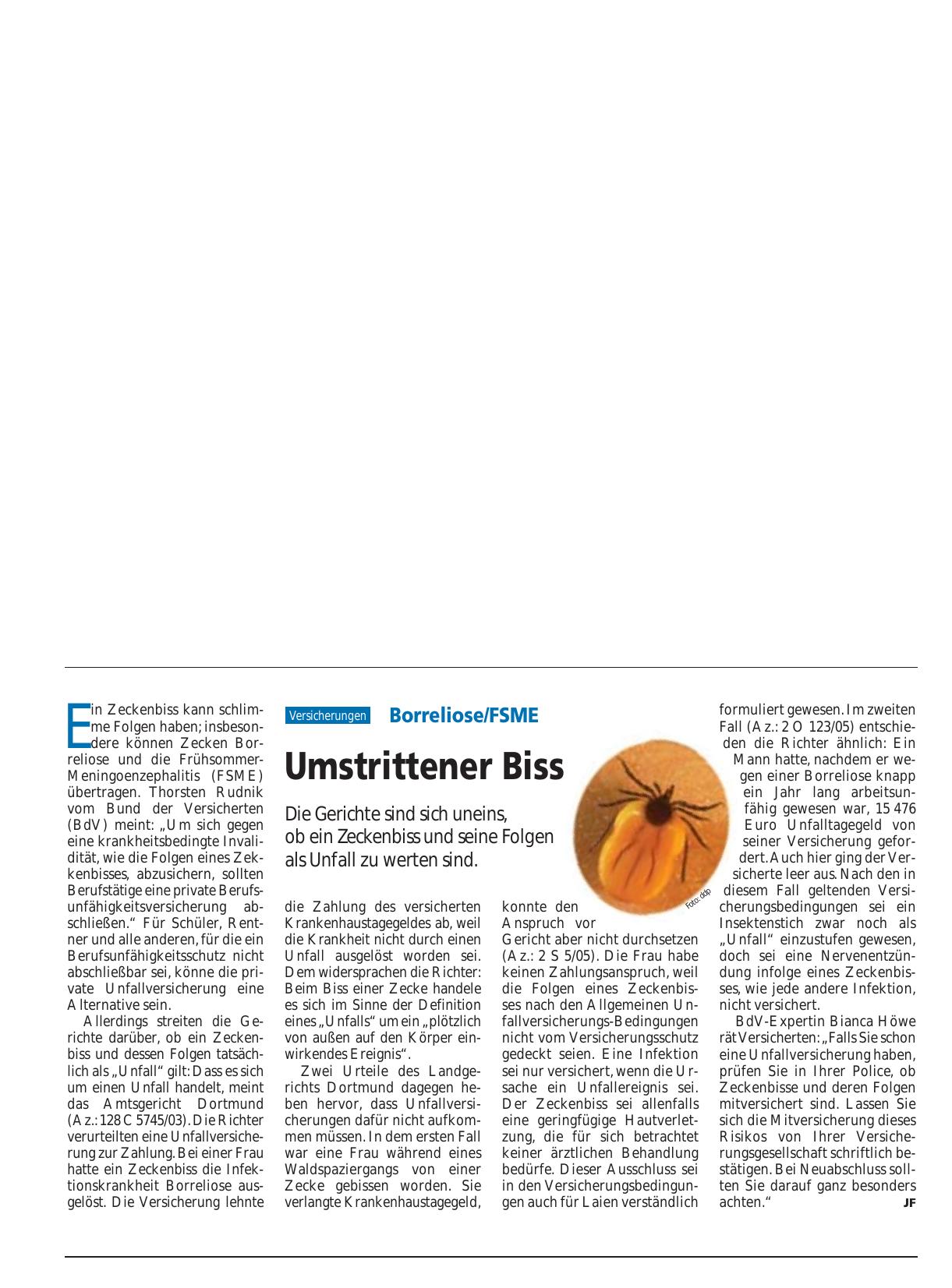 Vorschauseite 1: Borreliose/FSME: Umstrittener Biss