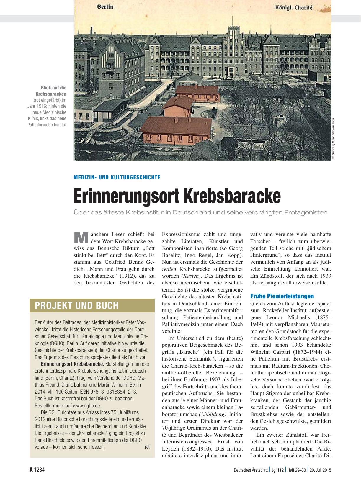 Vorschauseite 1: Medizinund Kulturgeschichte: Erinnerungsort Krebsbaracke