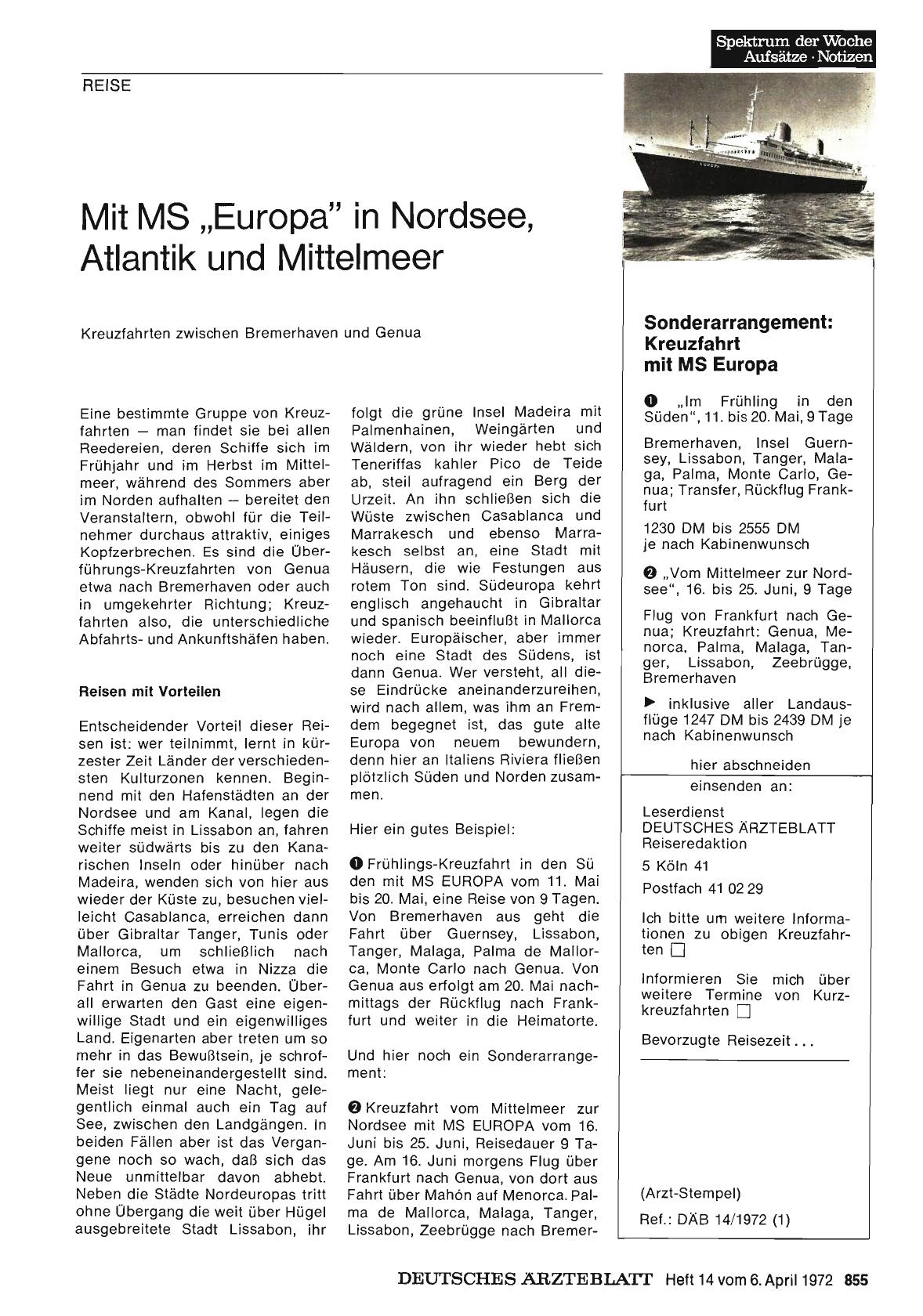 Vorschauseite 1: Mit MS „Europa" in Nordsee, Atlantik und Mittelmeer
