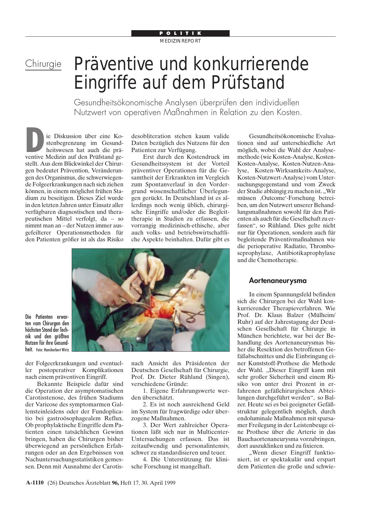 Vorschauseite 1: Chirurgie: Präventive und konkurrierende Eingriffe auf dem Prüfstand