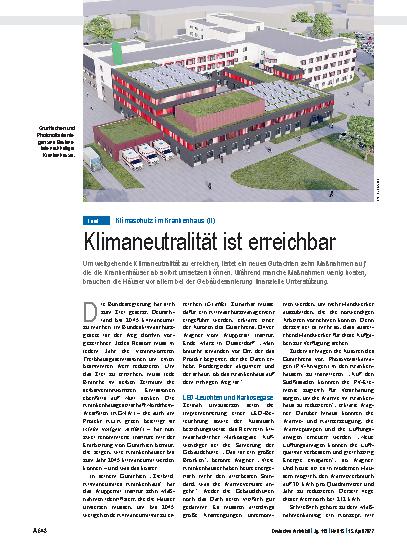Vorschauseite 1: Klimaschutz im Krankenhaus (II): Klimaneutralität ist erreichbar