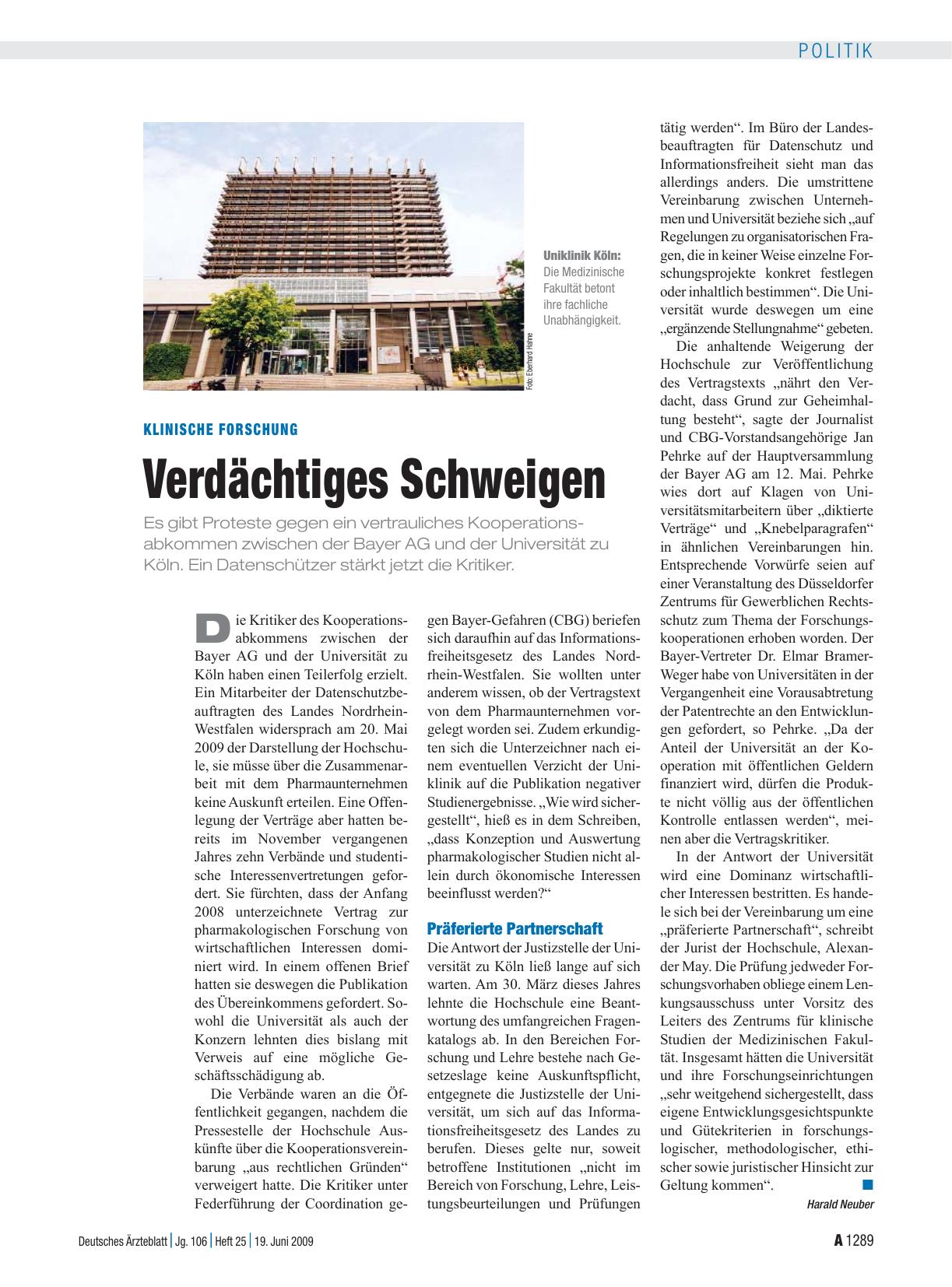 Vorschauseite 1: Klinische Forschung: Verdächtiges Schweigen