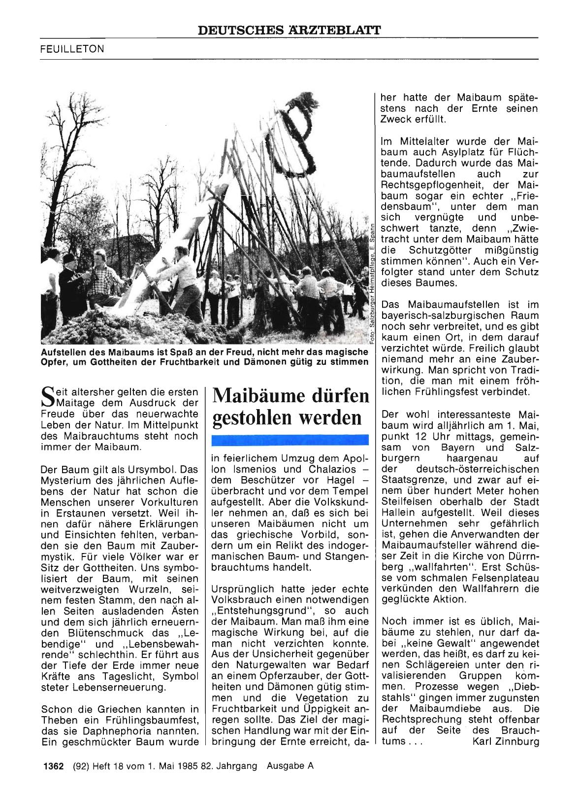 Vorschauseite 1: Maibäume dürfen gestohlen werden