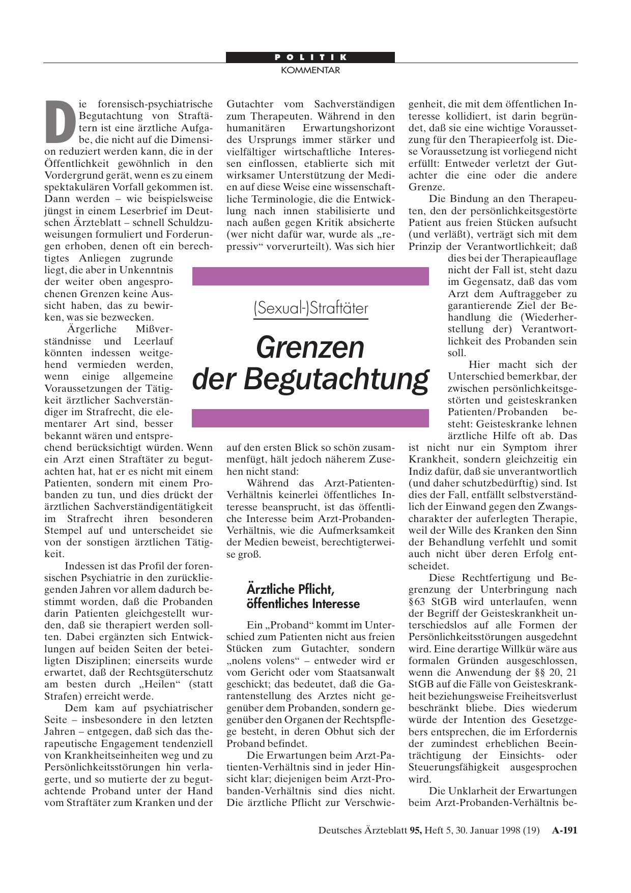 Vorschauseite 1: (Sexual-)Straftäter: Grenzen der Begutachtung