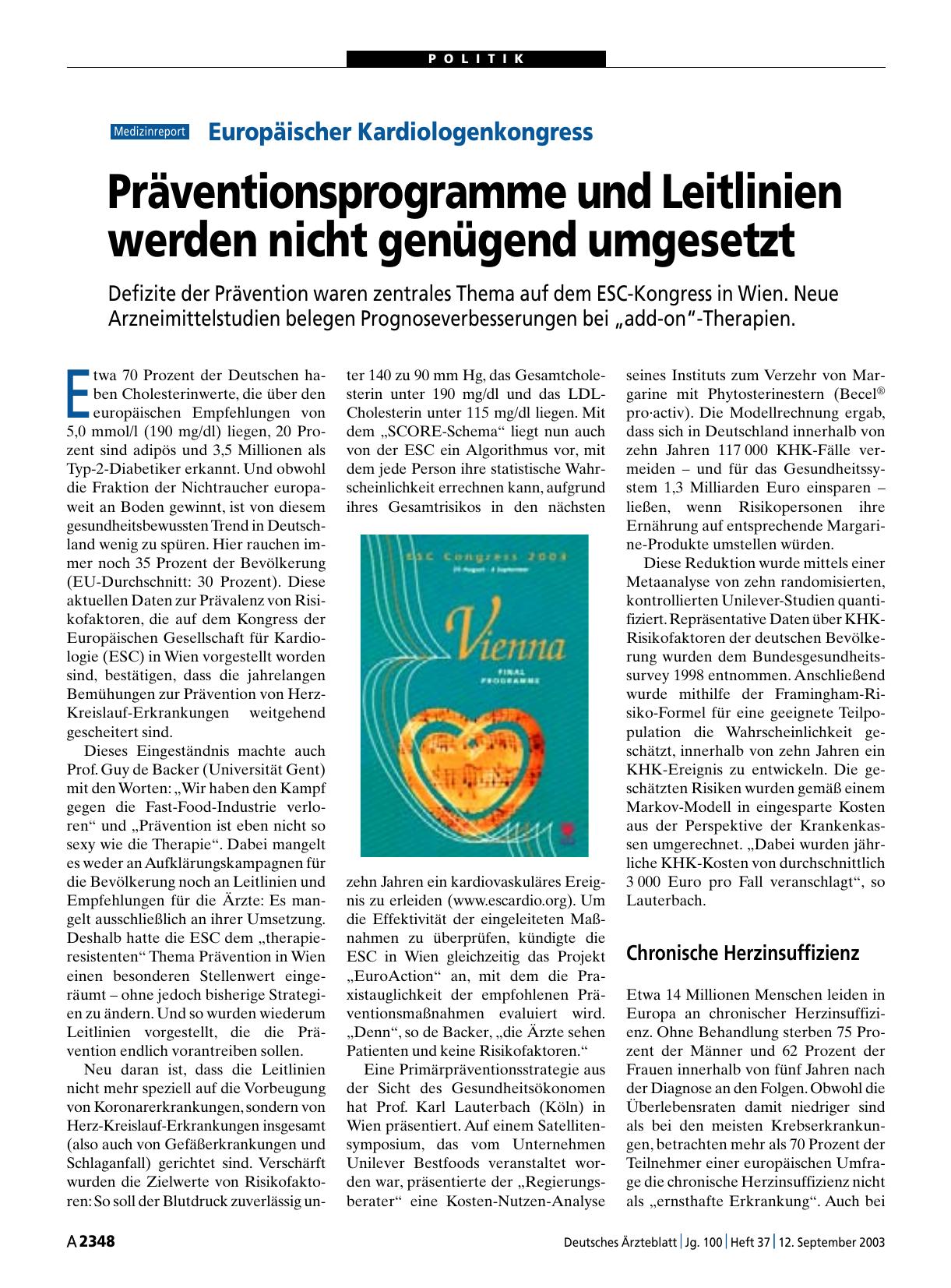 Vorschauseite 1: Europäischer Kardiologenkongress: Präventionsprogramme und Leitlinien werden nicht genügend umgesetzt