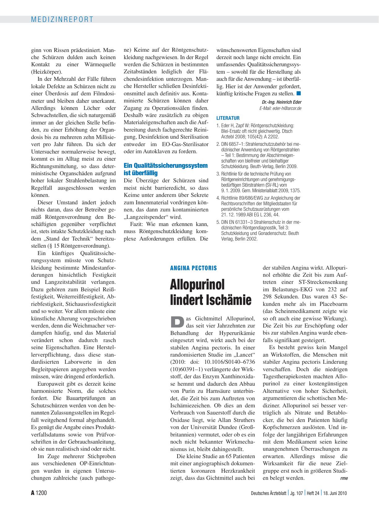 Vorschauseite 1: Angina pectoris: Allopurinol lindert Ischämie
