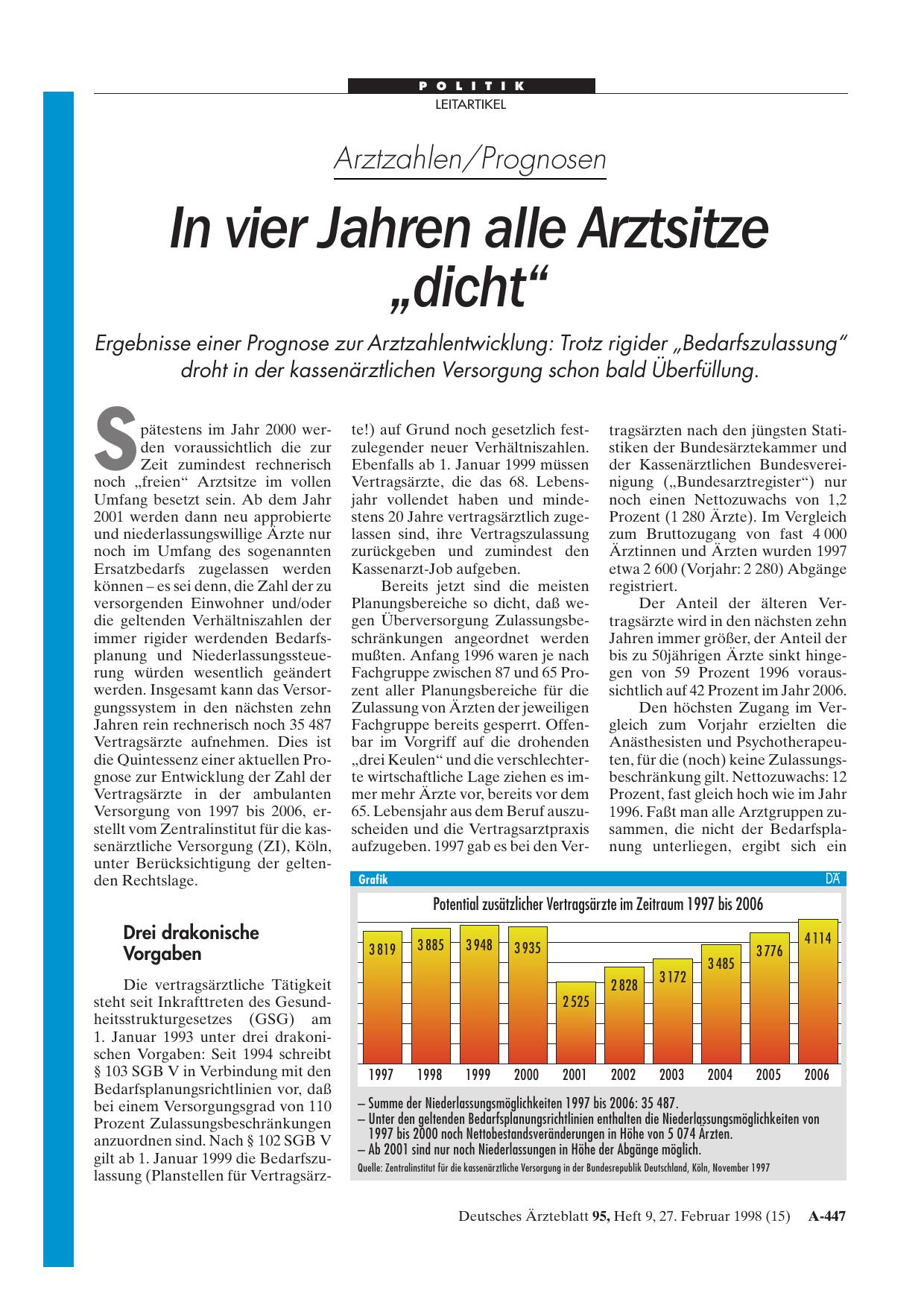 Vorschauseite 1: Arztzahlen/Prognosen: In vier Jahren alle Arztsitze „dicht“