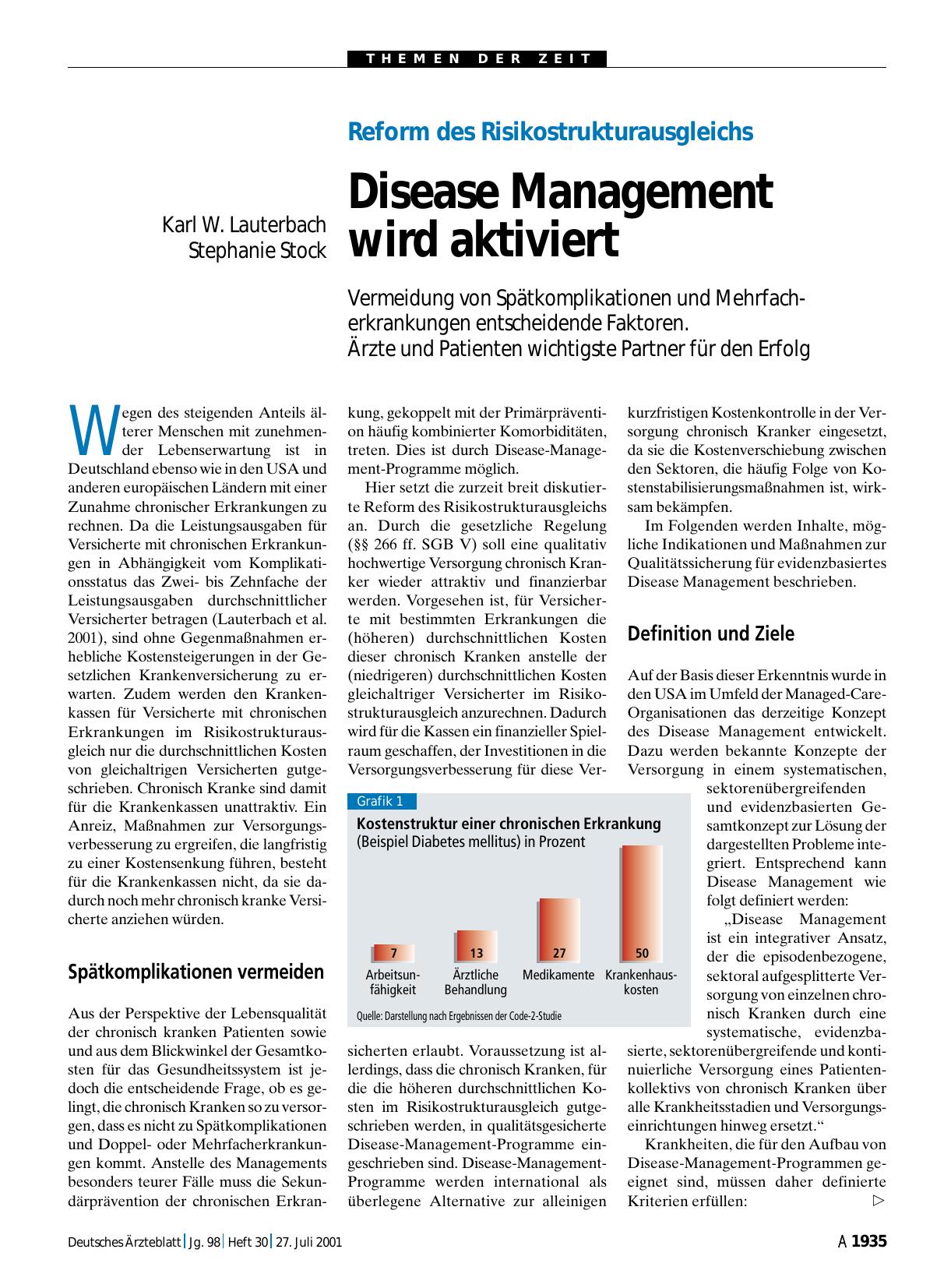 Vorschauseite 1: Reform des Risikostrukturausgleichs: Disease Management wird aktiviert