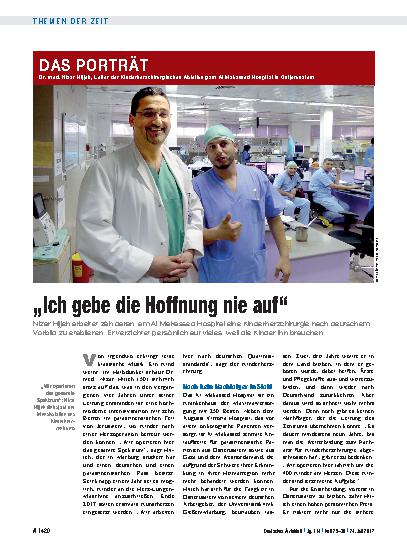 Vorschauseite 1: Dr. med. Nizar Hijjeh, Leiter der Kinderherzchirurgischen Abteilung am Al Makassed Hospital in Ostjerusalem: „Ich gebe die Hoffnung nie auf“