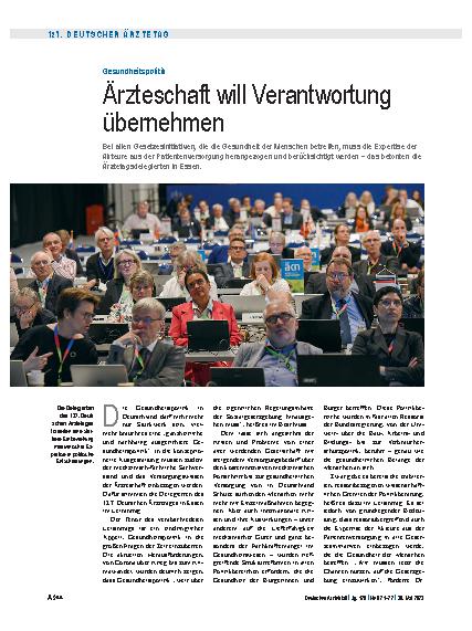 Vorschauseite 1: Gesundheitspolitik: Ärzteschaft will Verantwortung übernehmen