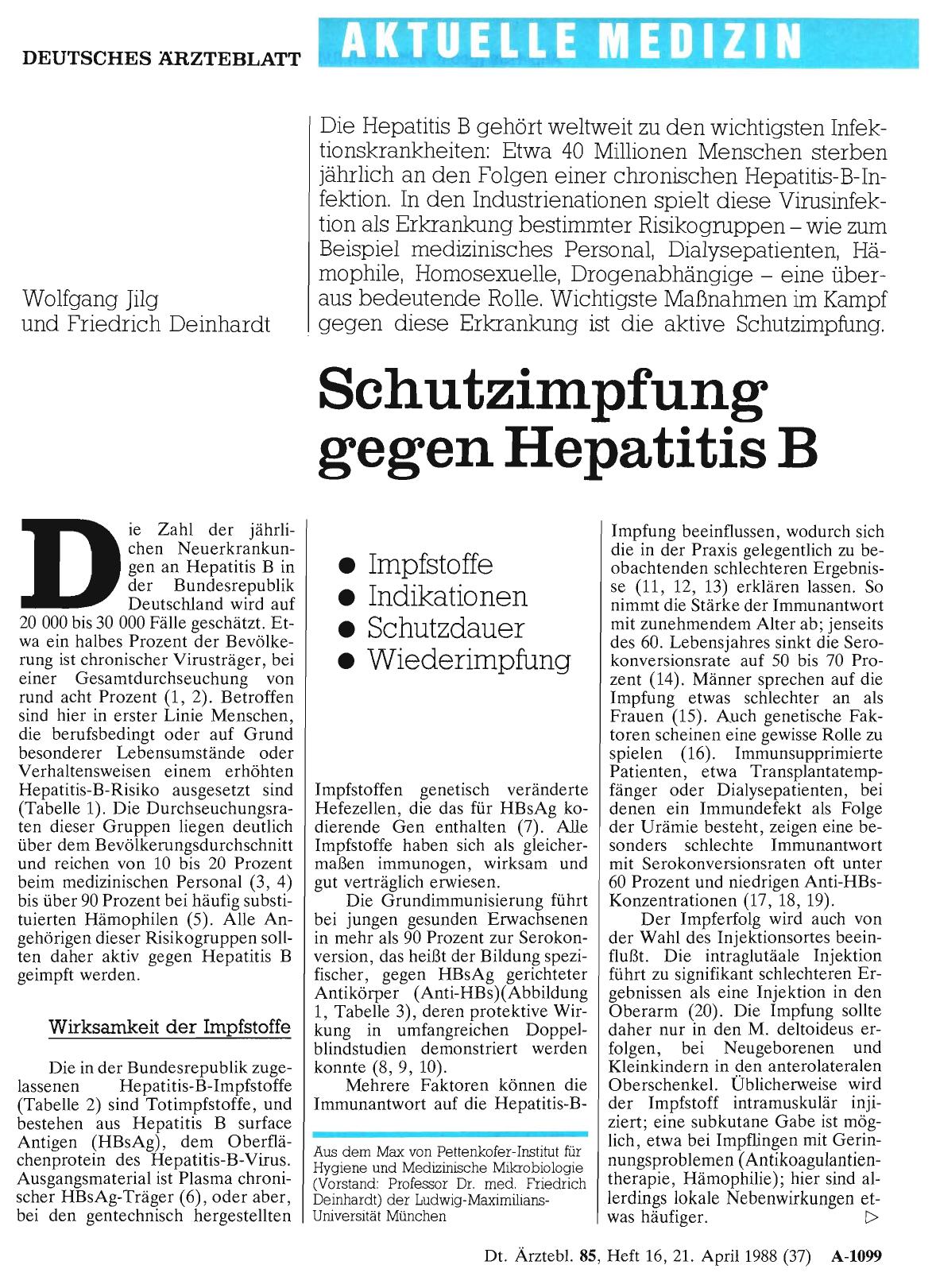 Vorschauseite 1: Schutzimpfung gegen Hepatitis B