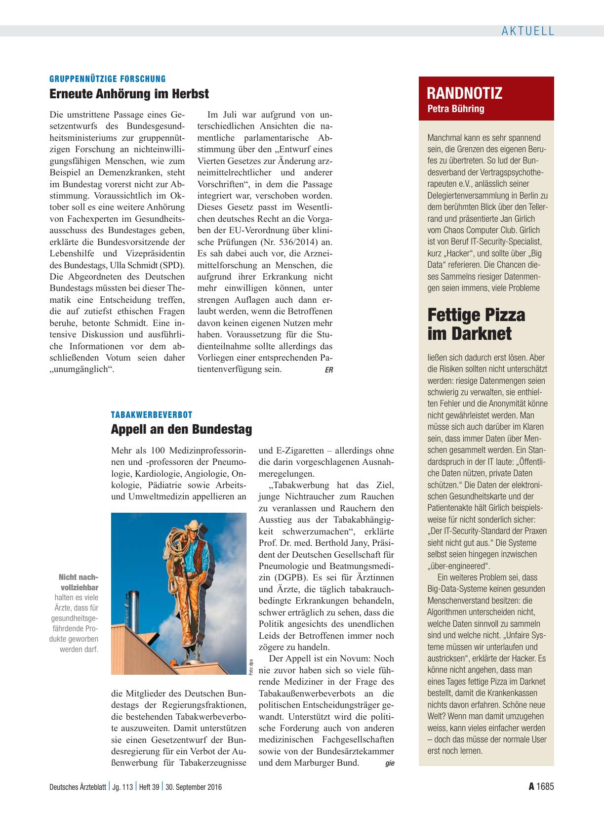 Vorschauseite 1: Tabakwerbeverbot: Appell an den Bundestag
