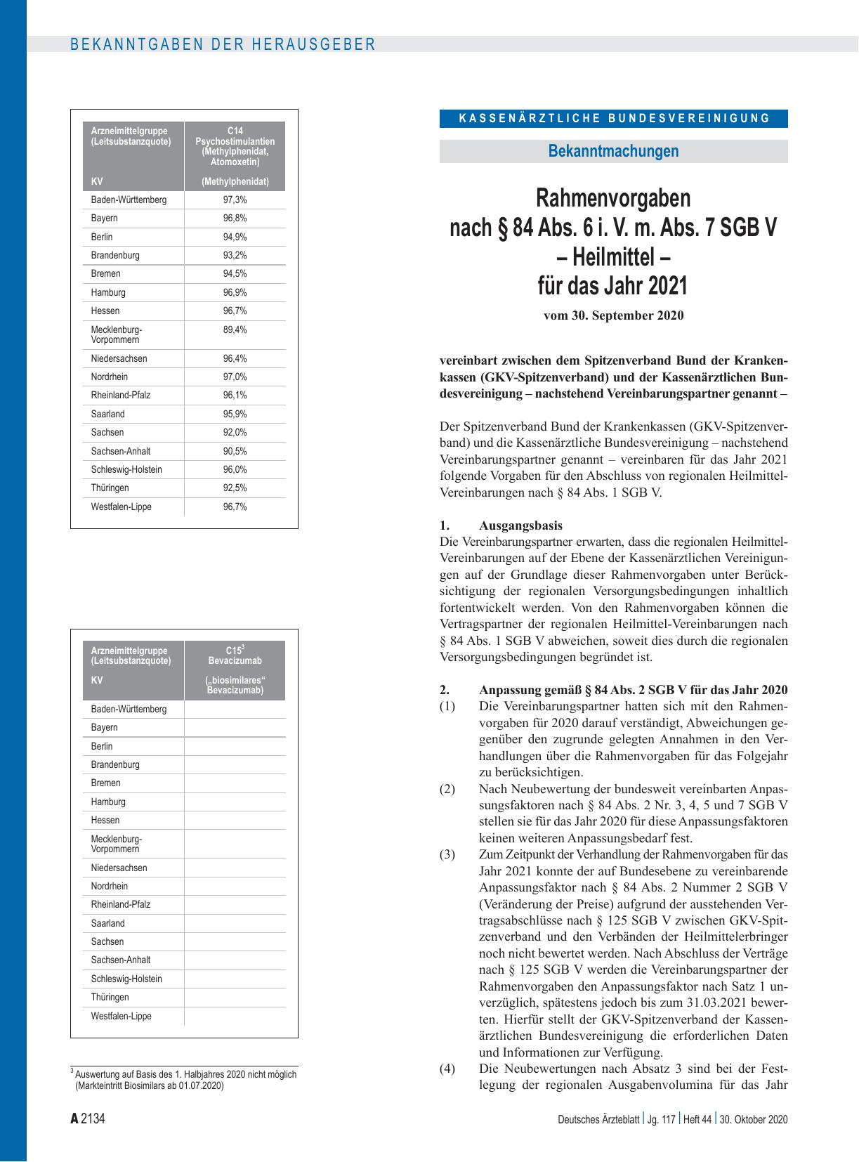 Vorschauseite 1: Rahmenvorgaben nach § 84 Abs. 6 i. V. m. Abs. 7 SGB V – Heilmittel – für das Jahr 2021