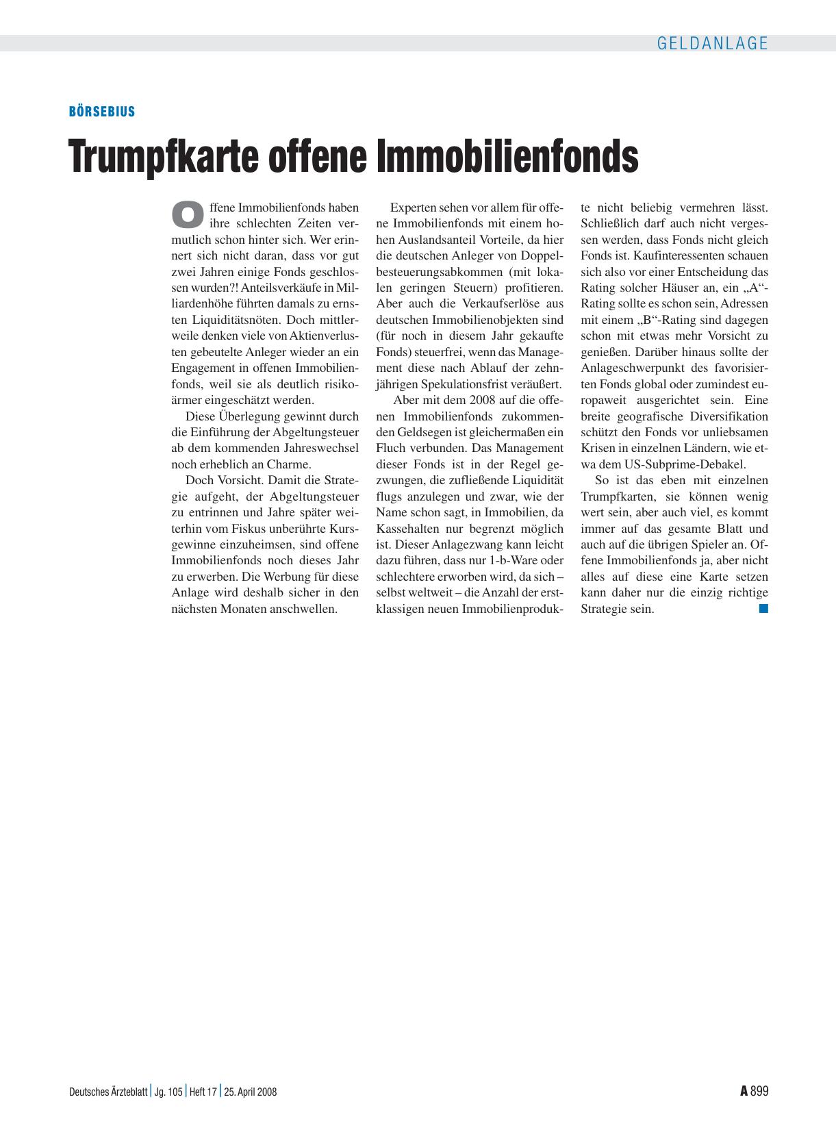 Vorschauseite 1: Börsebius: Trumpfkarte offene Immobilienfonds