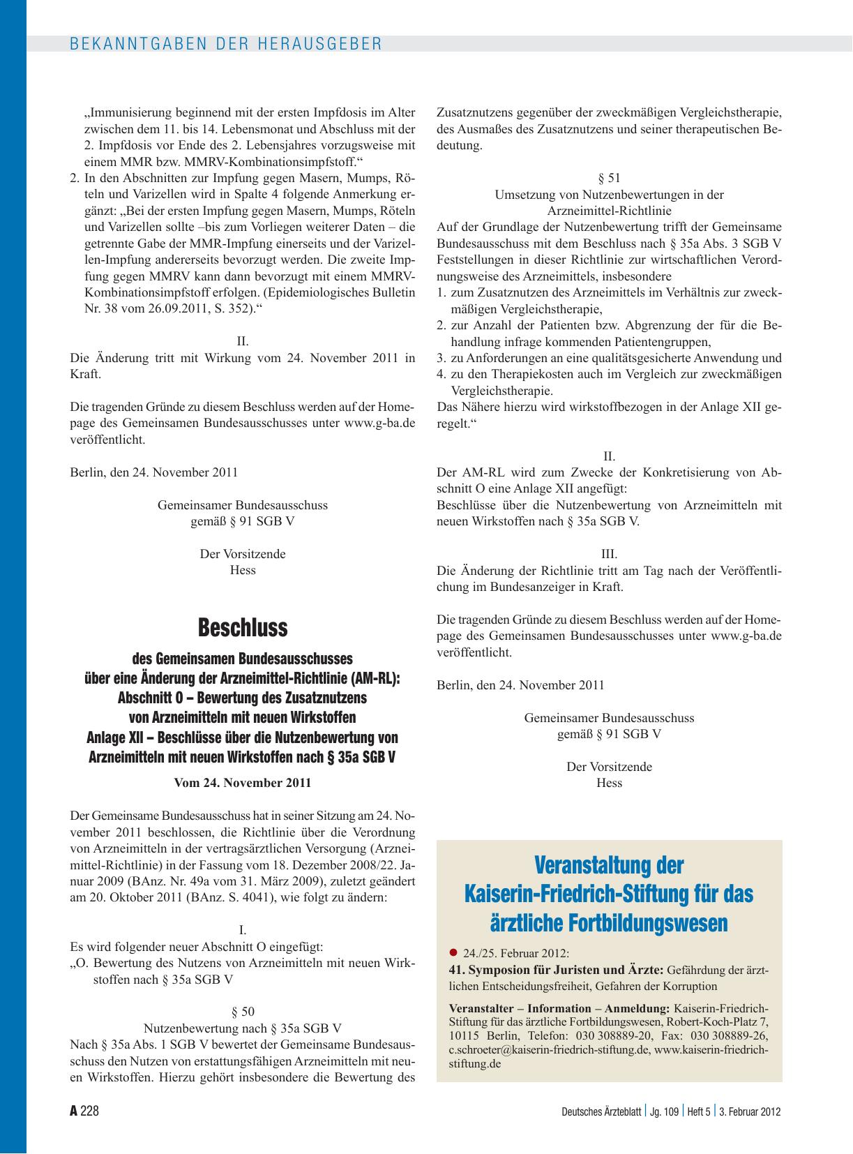Vorschauseite 1: Veranstaltung der Kaiserin-Friedrich-Stiftung für das ärztliche Fortbildungswesen