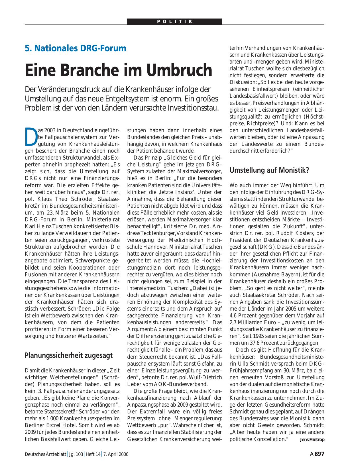 Vorschauseite 1: 5. Nationales DRG-Forum: Eine Branche im Umbruch