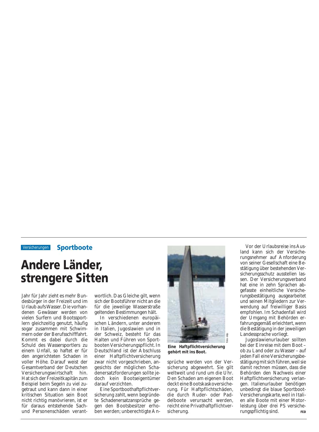 Vorschauseite 1: Sportboote: Andere Länder, strengere Sitten