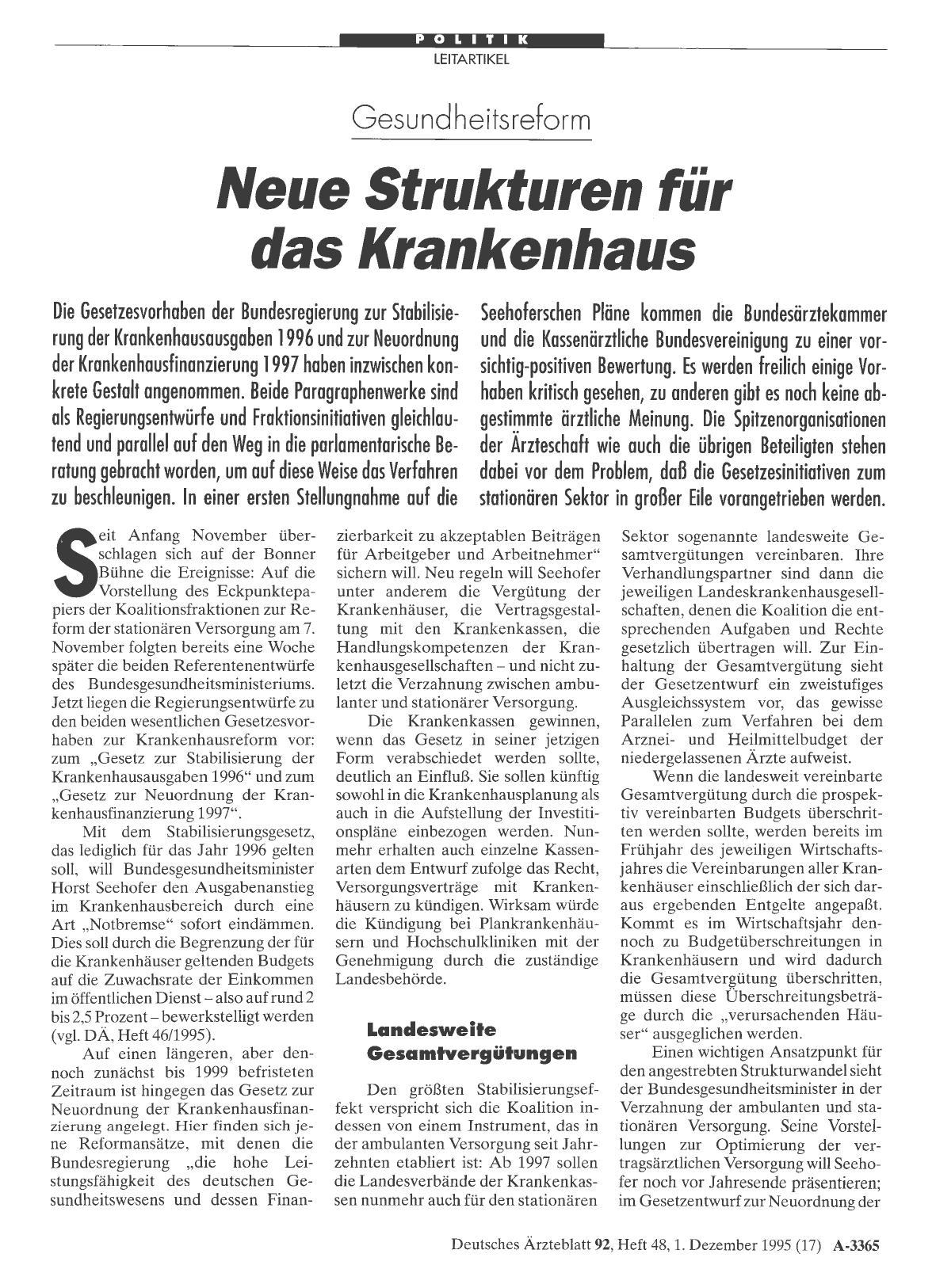 Vorschauseite 1: Gesundheitsreform Neue Strukturen für das Krankenhaus
