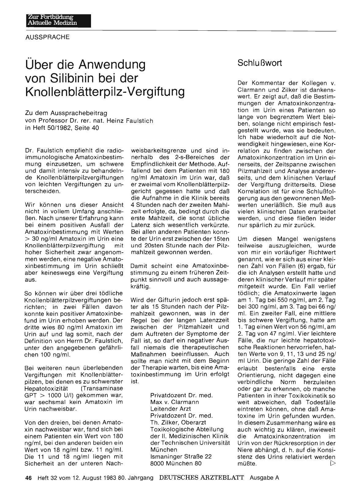 Vorschauseite 1: Über die Anwendung von Silibinin bei der Knollenblätterpilz-Vergiftung