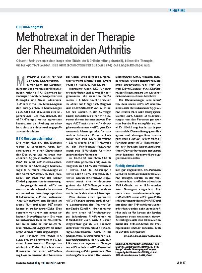 Vorschauseite 1: EULAR-Kongress: Methotrexat in der Therapie der Rheumatoiden Arthritis