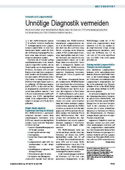 Vorschauseite 1: Verdacht auf Lungenembolie: Unnötige Diagnostik vermeiden