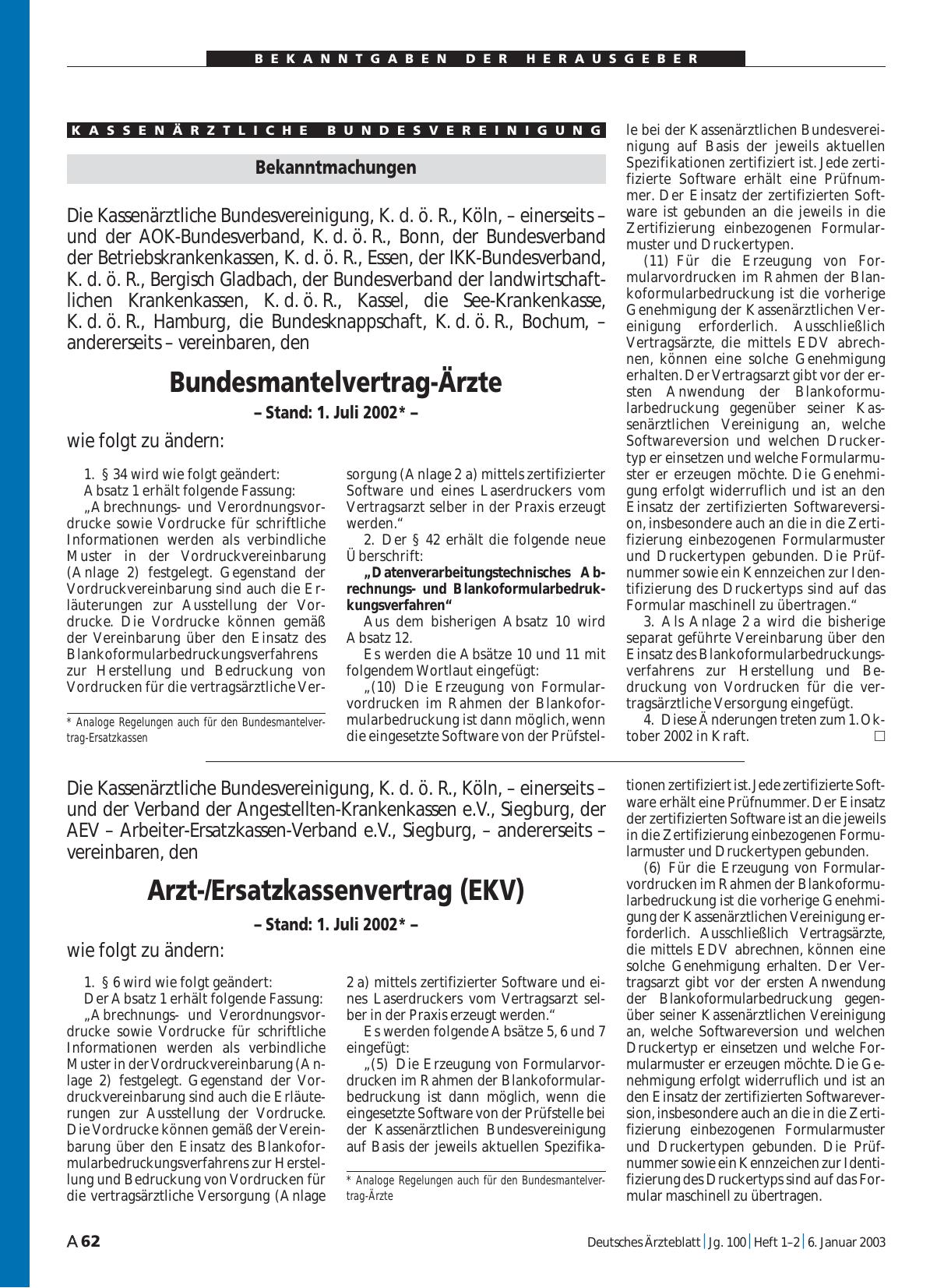 Vorschauseite 1: Bekanntmachungen: Bundesmantelvertrag-Ärzte