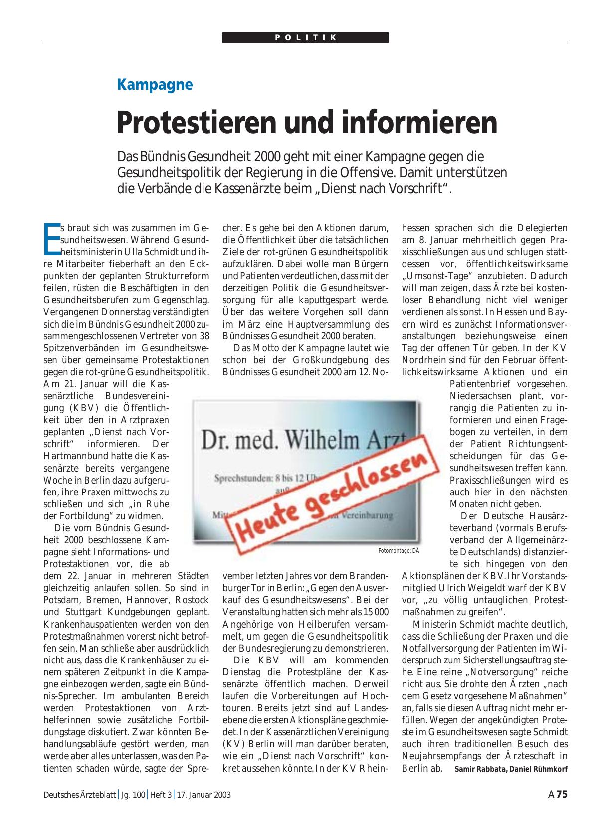 Vorschauseite 1: Kampagne: Protestieren und informieren