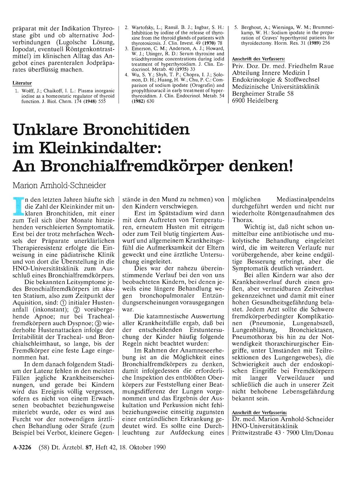 Vorschauseite 1: Unklare Bronchitiden im Kleinkindalter: An Bronchialfremdkörper denken!