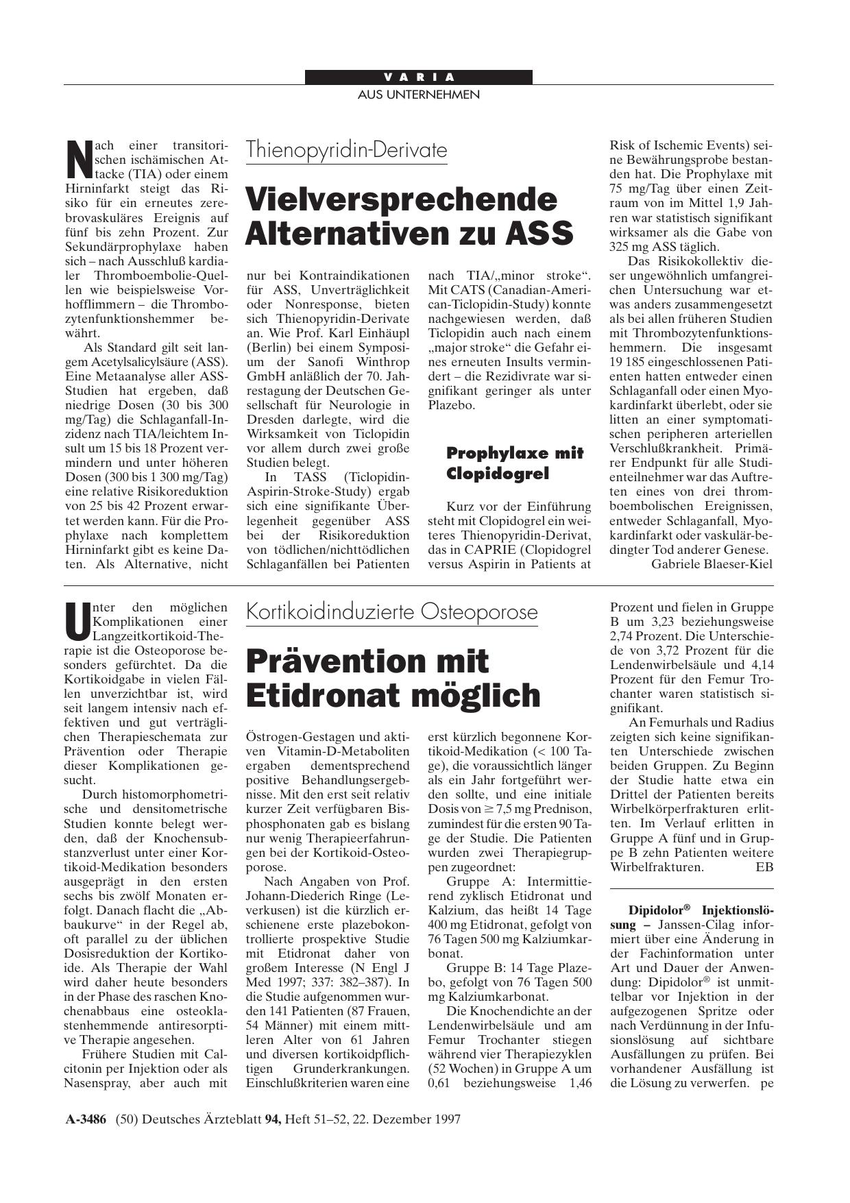 Vorschauseite 1: Thienopyridin-Derivate: Vielversprechende Alternativen zu ASS
