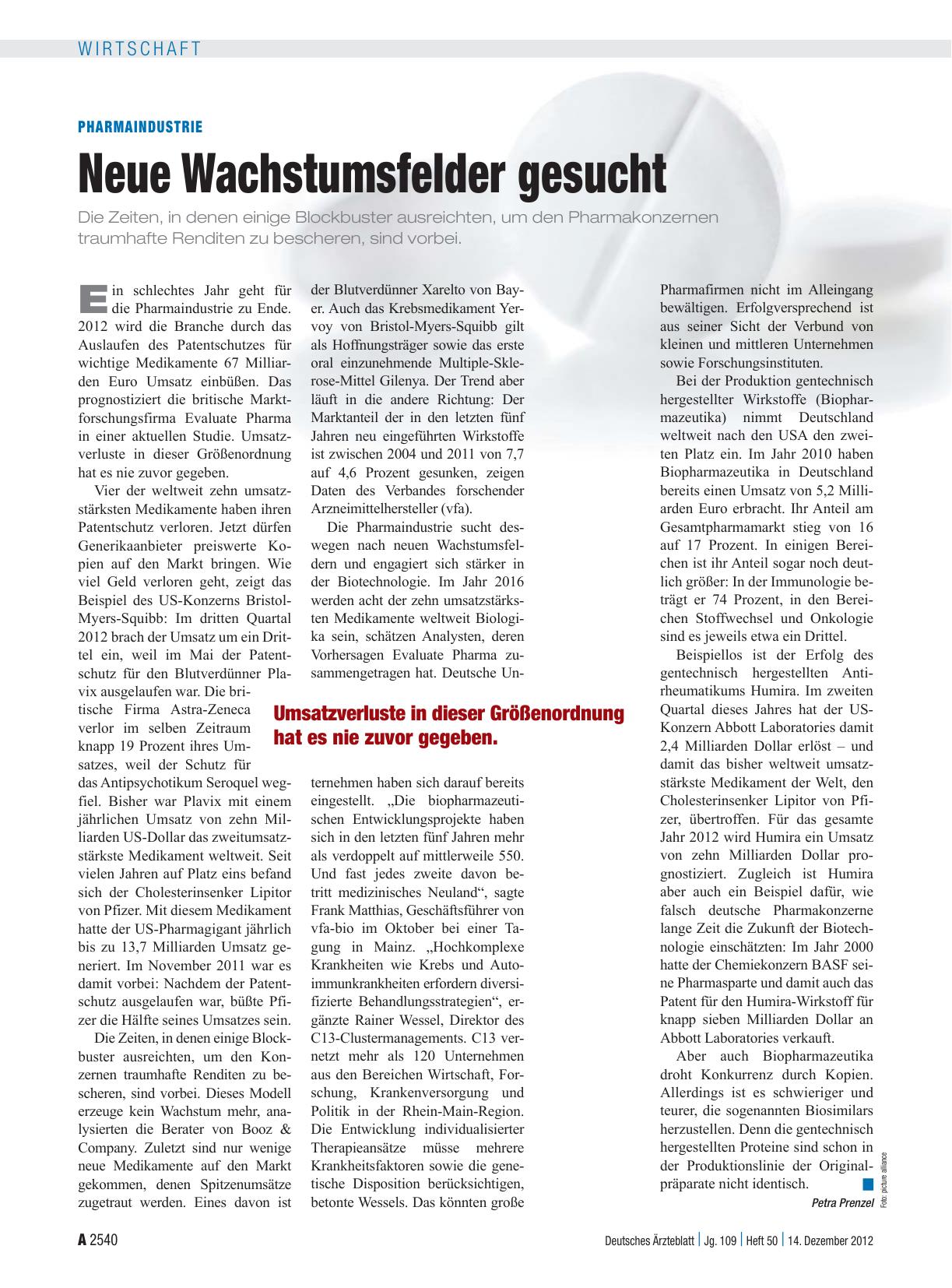 Vorschauseite 1: Pharmaindustrie: Neue Wachstumsfelder gesucht