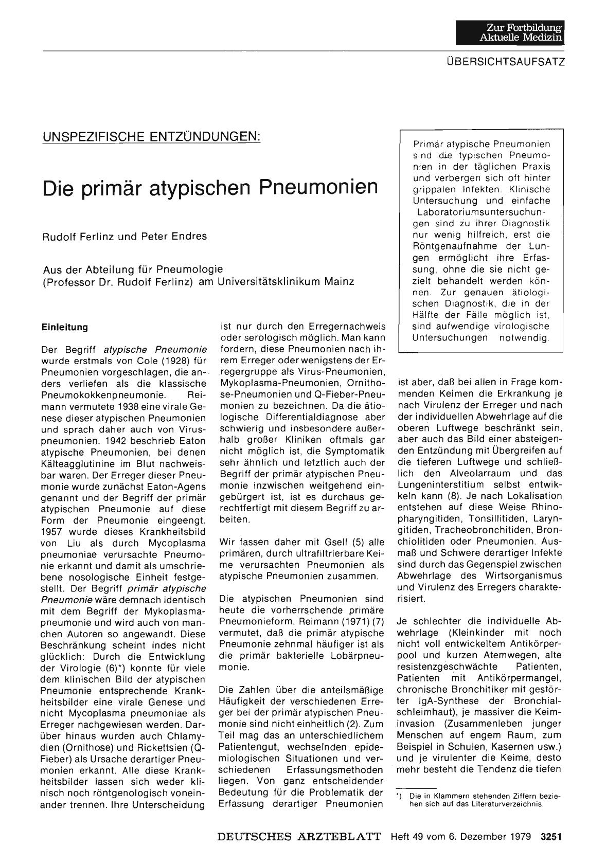 Vorschauseite 1: UNSPEZIFISCHE ENTZÜNDUNGEN: Die primär atypischen Pneumonien