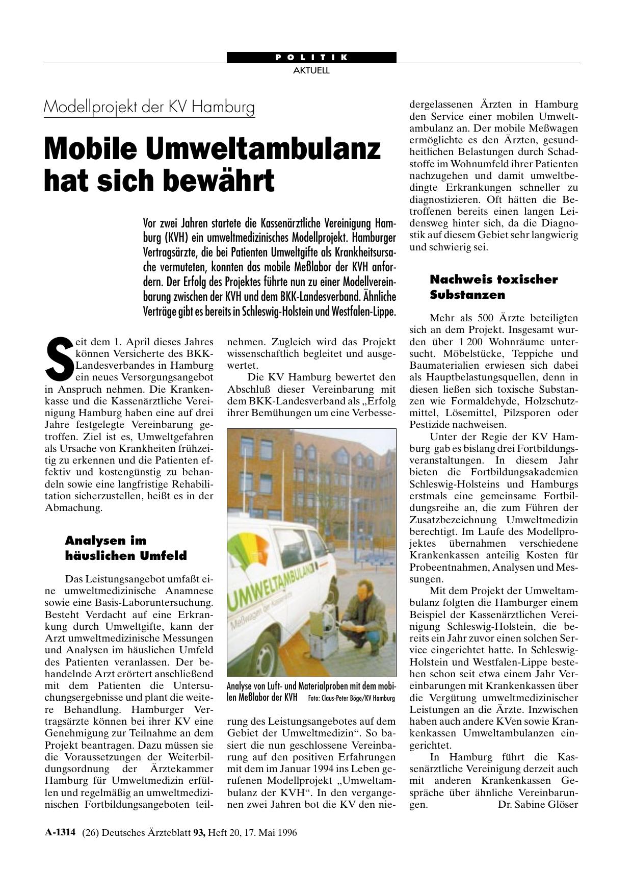 Vorschauseite 1: Modellprojekt der KV Hamburg: Mobile Umweltambulanz hat sich bewährt