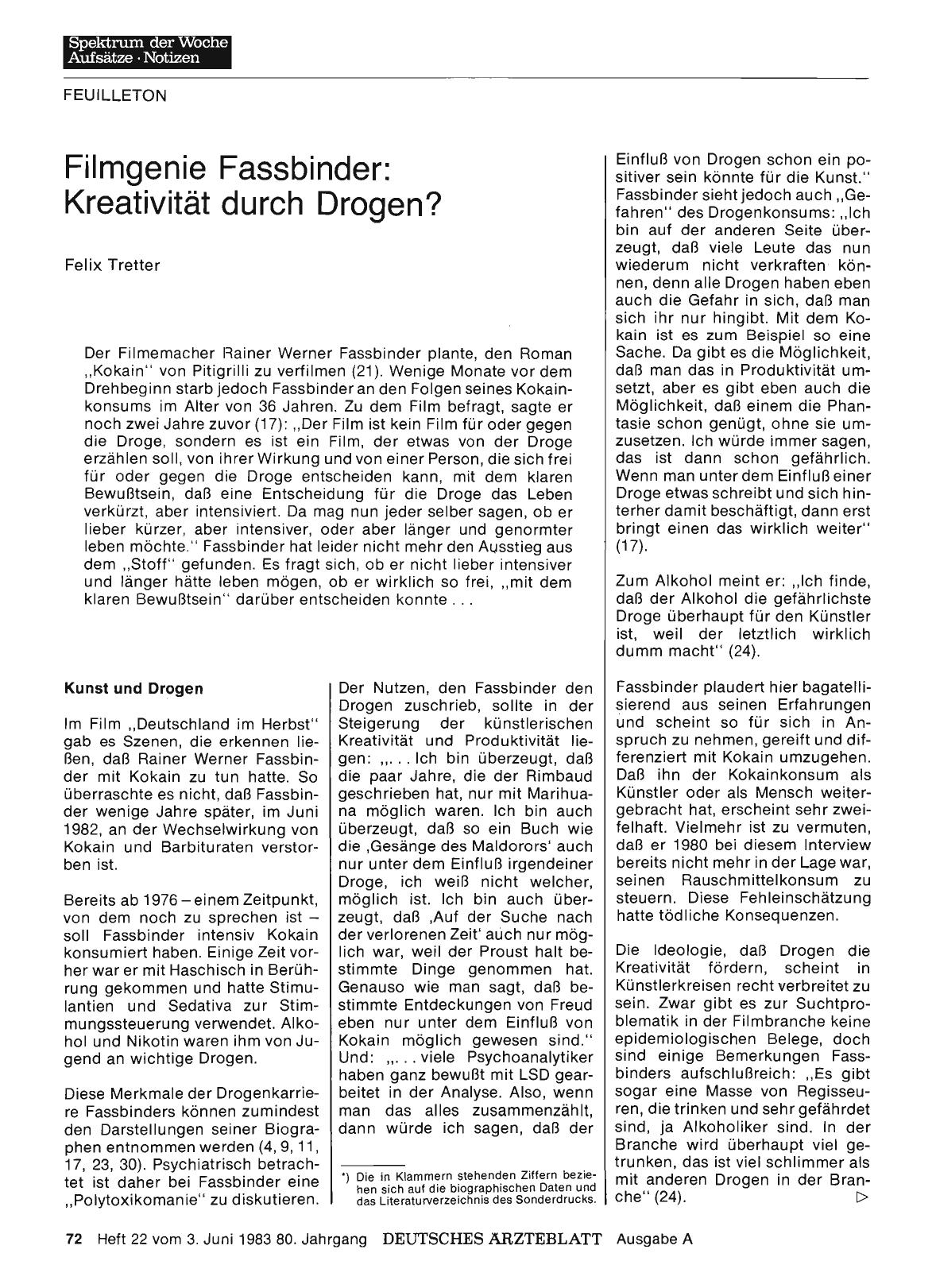 Vorschauseite 1: Filmgenie Fassbinder: Kreativität durch Drogen?