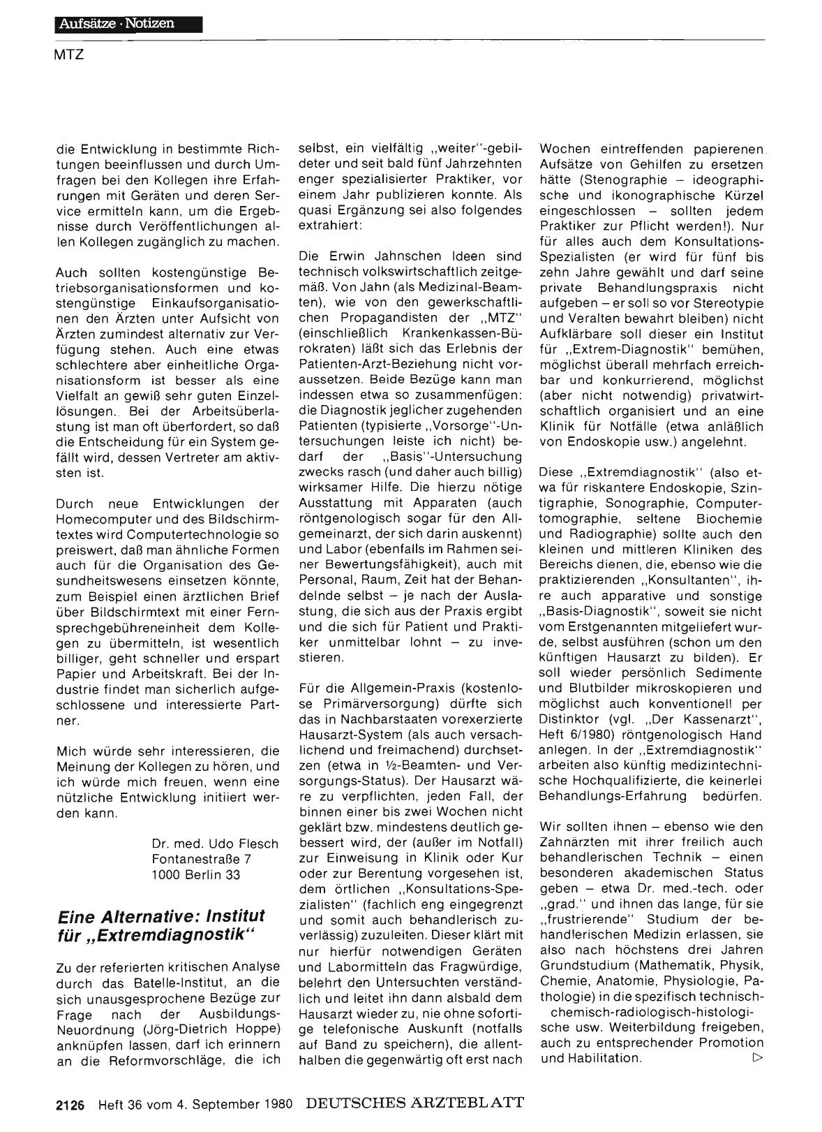 Vorschauseite 1: Das medizinisch-technische Zentrum — Geprüft und verworfen: Eine Alternative: Institut für „Extremdiagnostik“