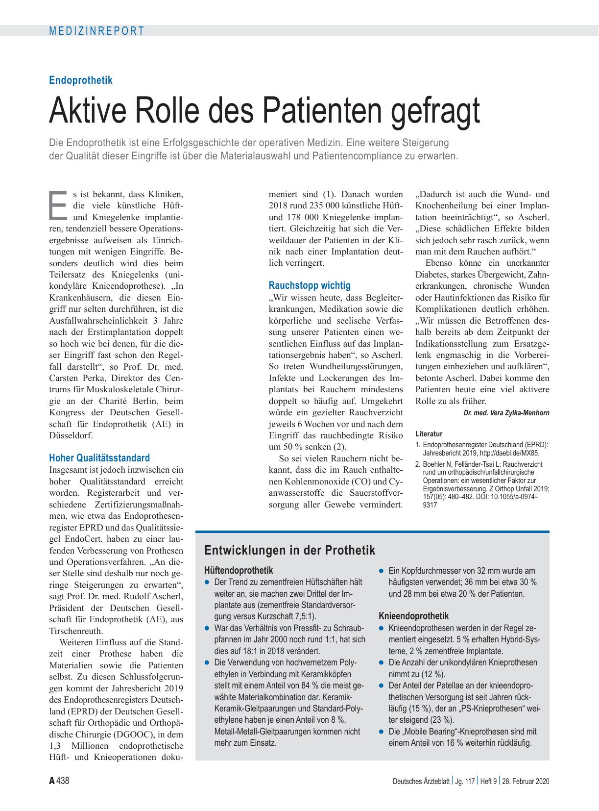 Vorschauseite 1: Endoprothetik: Aktive Rolle des Patienten gefragt