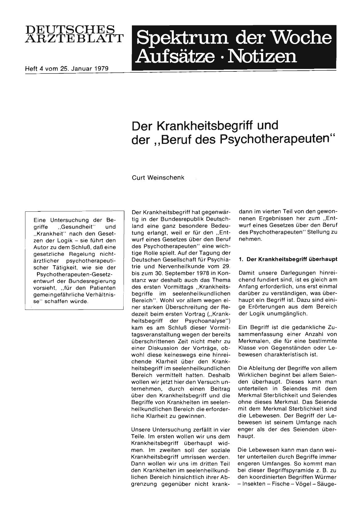 Vorschauseite 1: Der Krankheitsbegriff und der „Beruf des Psychotherapeuten“