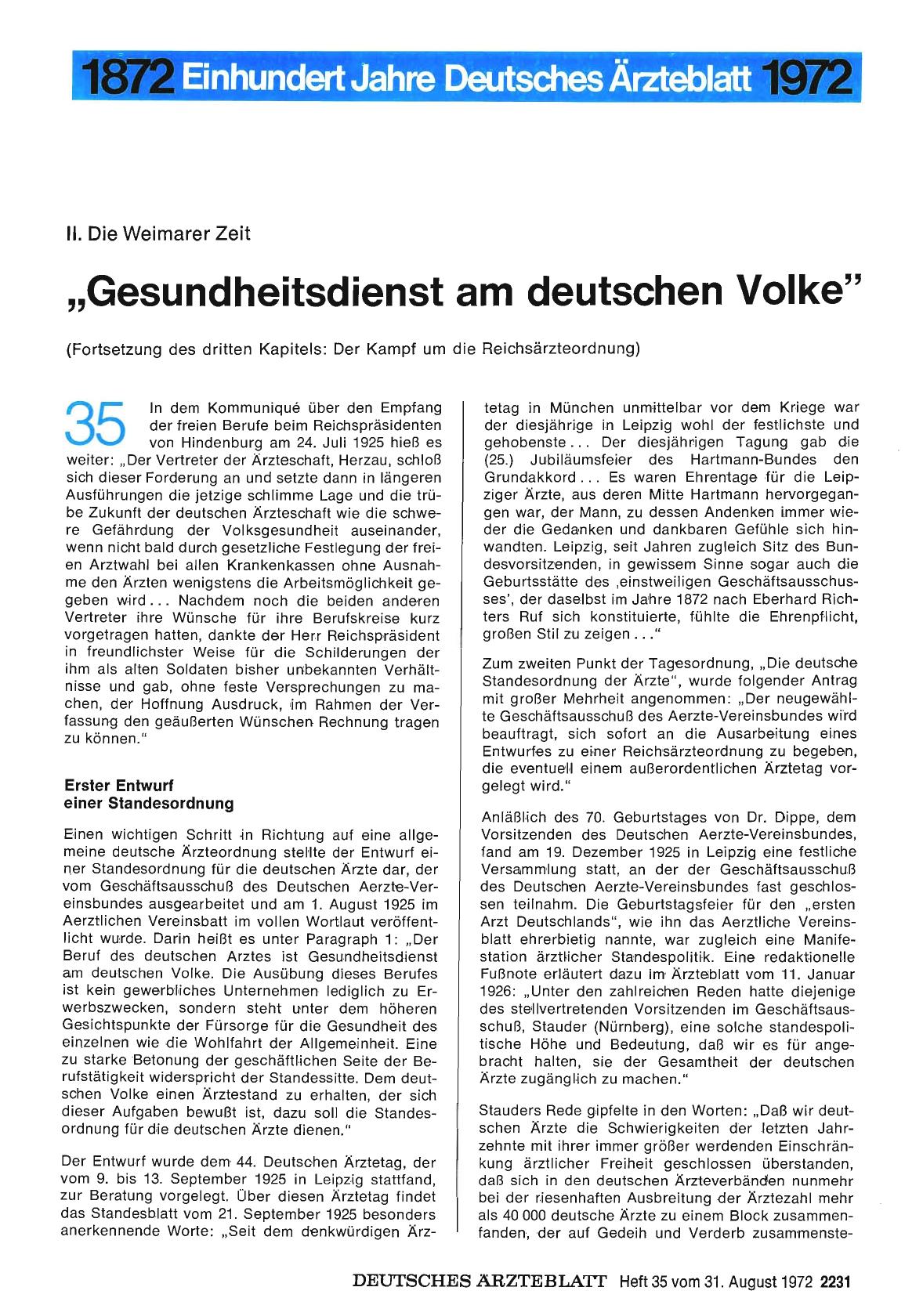 Vorschauseite 1: II. Die Weimarer Zeit: „Gesundheitsdienst am deutschen Volke"