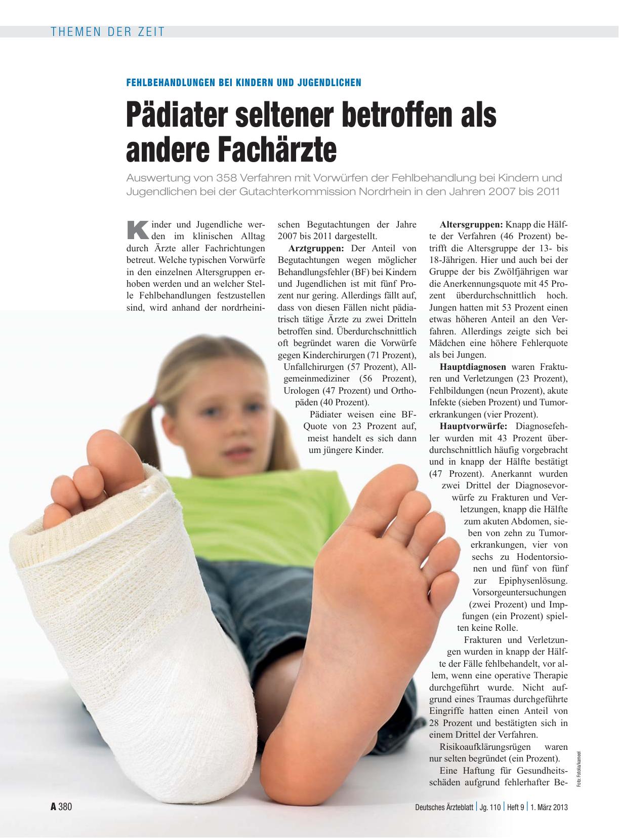 Vorschauseite 1: Fehlbehandlungen bei Kindern und Jugendlichen: Pädiater seltener betroffen als andere Fachärzte