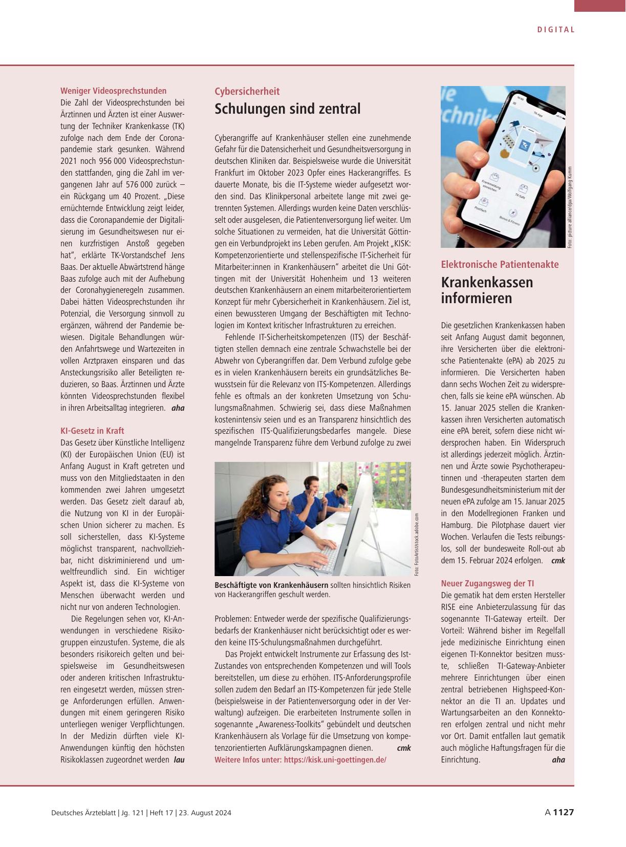 Vorschauseite 1: Elektronische Patientenakte: Krankenkassen informieren / Neuer Zugangsweg der TI