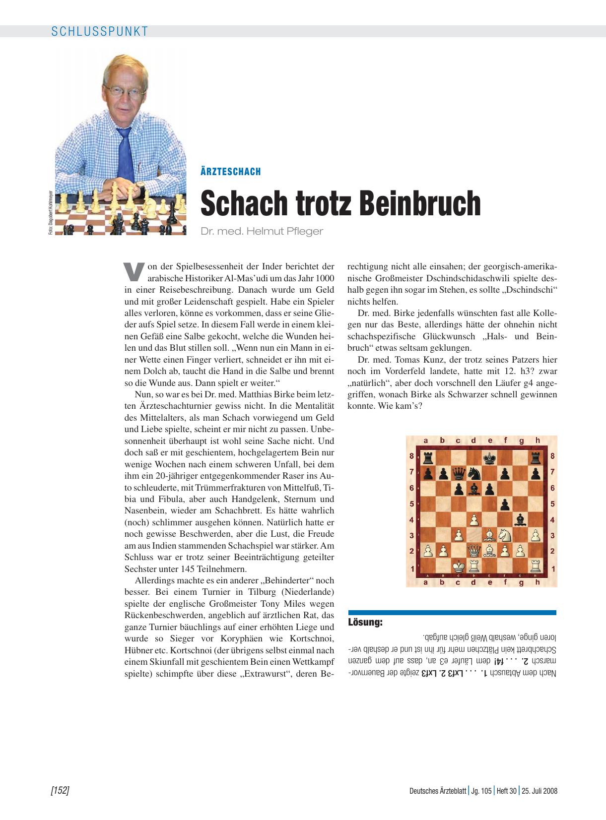 Vorschauseite 1: Ärzteschach: Schach trotz Beinbruch