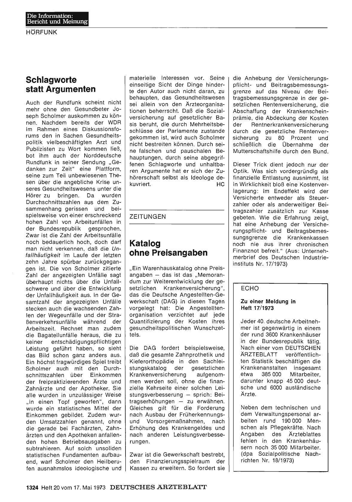 Vorschauseite 1: Echo zu einer Meldung in Heft 17/1973