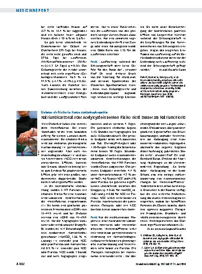 Vorschauseite 1: Diabetes als Risiko für Kontrastmittelnephropathie: Natriumbicarbonat oder Acetylcystein senken Risiko nicht besser als Natriumchlorid