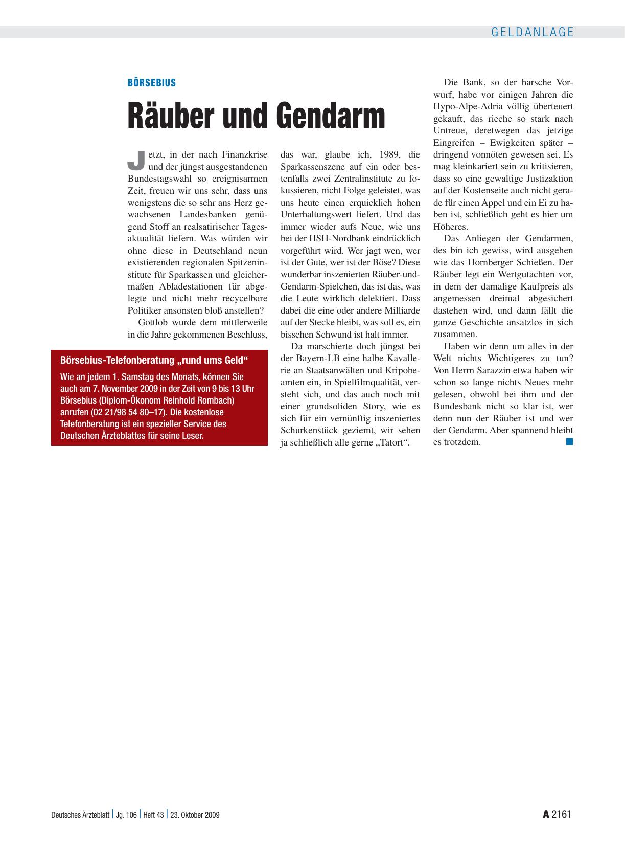 Vorschauseite 1: Börsebius: Räuber und Gendarm